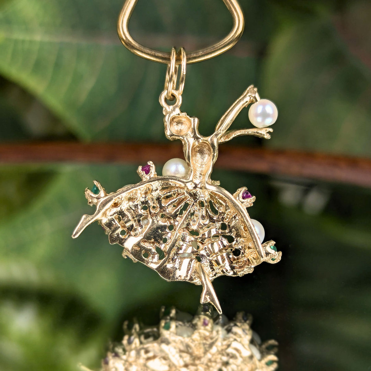 Vintage 13K Yellow Gold, Pearl, & Gemstone Ballerina Pendant/Charm (4.4g)