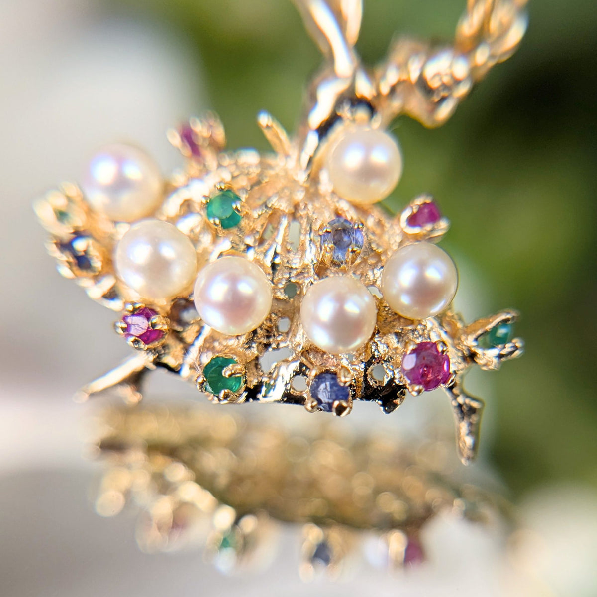 Vintage 13K Yellow Gold, Pearl, & Gemstone Ballerina Pendant/Charm (4.4g)