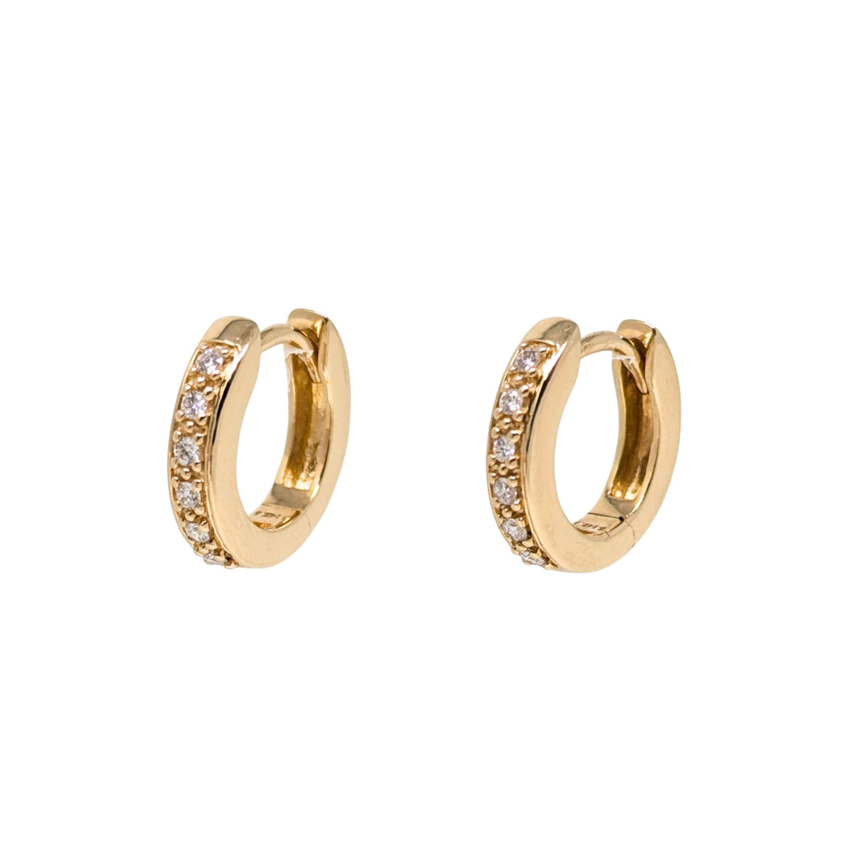 Vintage S&S 13K Gold 0.18tcw Diamond Huggie Hoop Earrings, 12.7mm