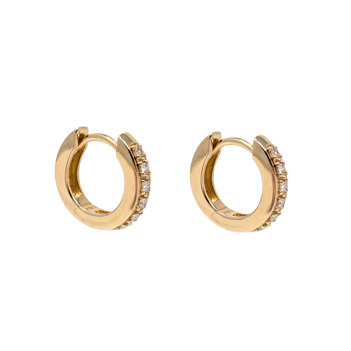 Vintage S&S 13K Gold 0.18tcw Diamond Huggie Hoop Earrings, 12.7mm