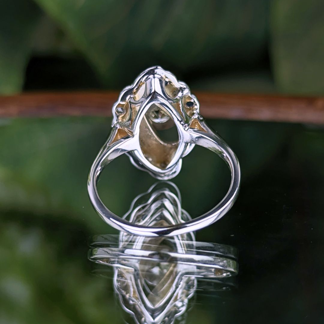Vintage 14K White Gold Diamond & Sapphire Cocktail Ring - Size 5.5