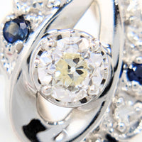 Vintage 14K White Gold Diamond & Sapphire Cocktail Ring - Size 5.5