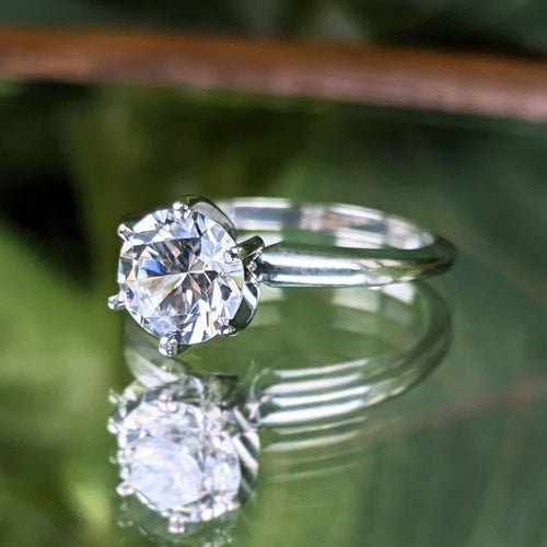 14K White Gold Goshenite (White Beryl) Solitaire Engagement Ring - Size 6.5