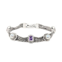 ANATOLI Signed Sterling Silver (.925) Multi-Strand 7" Amethyst Pearl Bracelet