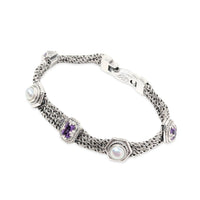 ANATOLI Signed Sterling Silver (.925) Multi-Strand 7" Amethyst Pearl Bracelet