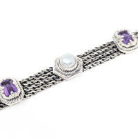 ANATOLI Signed Sterling Silver (.925) Multi-Strand 7" Amethyst Pearl Bracelet
