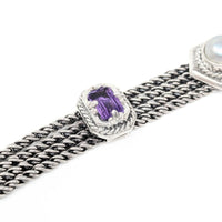 ANATOLI Signed Sterling Silver (.925) Multi-Strand 7" Amethyst Pearl Bracelet