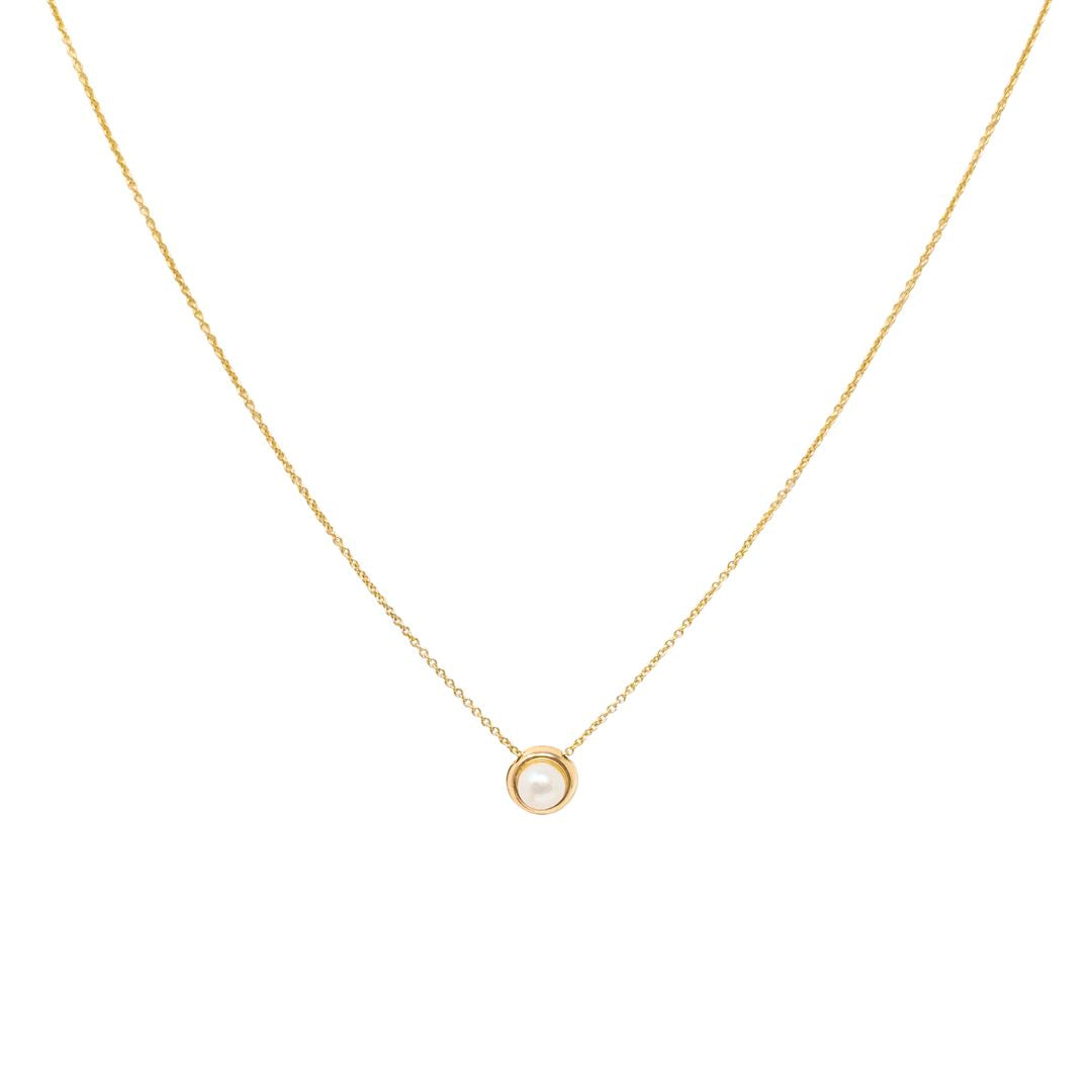 14K Gold Mabe Pearl 16.25" Slide Pendant Necklace, 1.2mm Italian Cable Chain