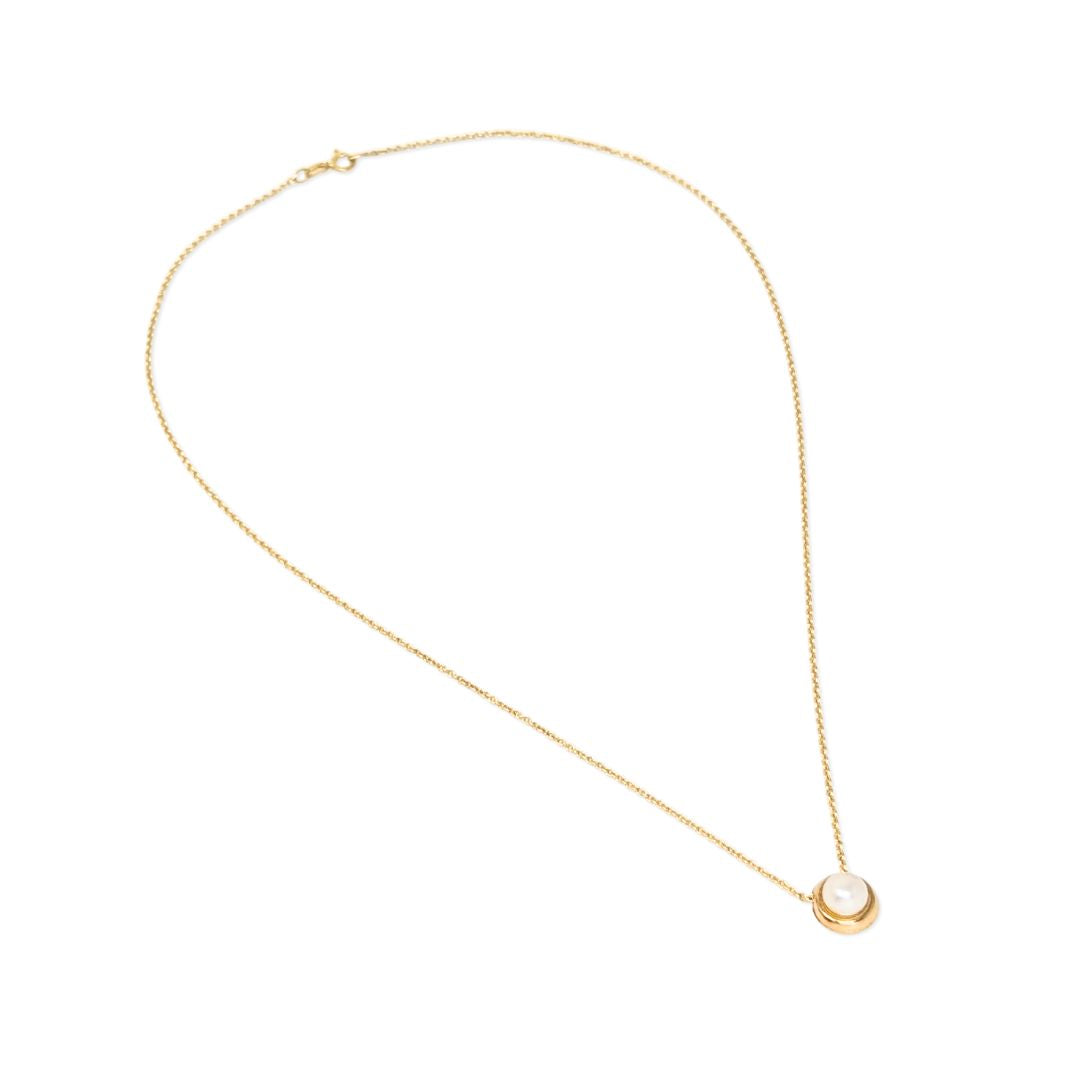 14K Gold Mabe Pearl 16.25" Slide Pendant Necklace, 1.2mm Italian Cable Chain