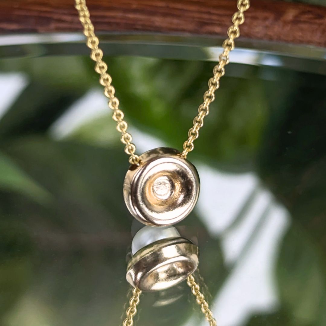 14K Gold Mabe Pearl 16.25" Slide Pendant Necklace, 1.2mm Italian Cable Chain