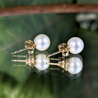 Vintage IPS Imperial Syndicate 14K Gold 6.2mm Cultured Pearl Stud Earrings