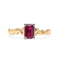 Vintage 14K Yellow Gold Emerald Cut Ruby Ring- Size 6 1/8