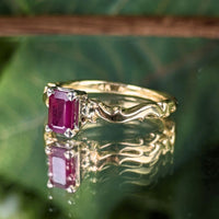 Vintage 14K Yellow Gold Emerald Cut Ruby Ring- Size 6 1/8
