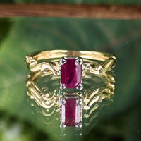 Vintage 14K Yellow Gold Emerald Cut Ruby Ring- Size 6 1/8