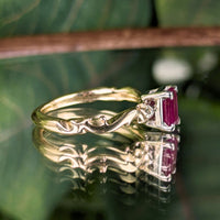 Vintage 14K Yellow Gold Emerald Cut Ruby Ring- Size 6 1/8