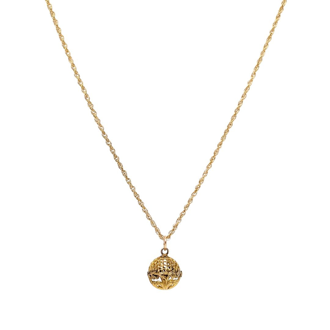 Vintage Marathon Co 12K Gold Filled 24" Filigree Orb Pendant Necklace