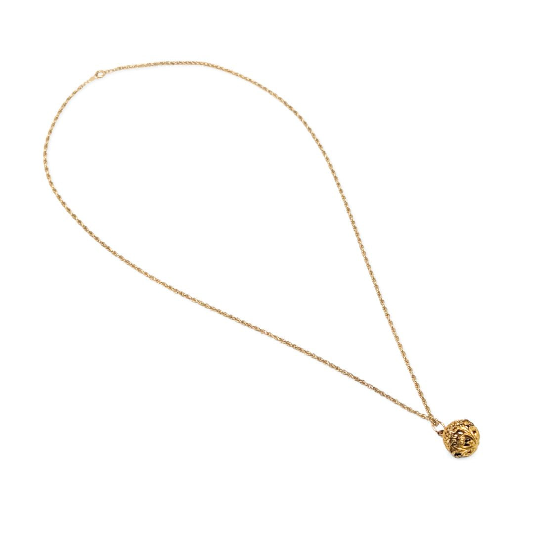 Vintage Marathon Co 12K Gold Filled 24" Filigree Orb Pendant Necklace