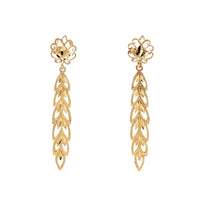 13K Gold Feather Drop Diamond Cut Drop Earrings