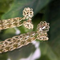 13K Gold Feather Drop Diamond Cut Drop Earrings
