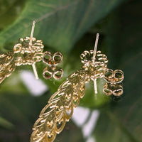13K Gold Feather Drop Diamond Cut Drop Earrings