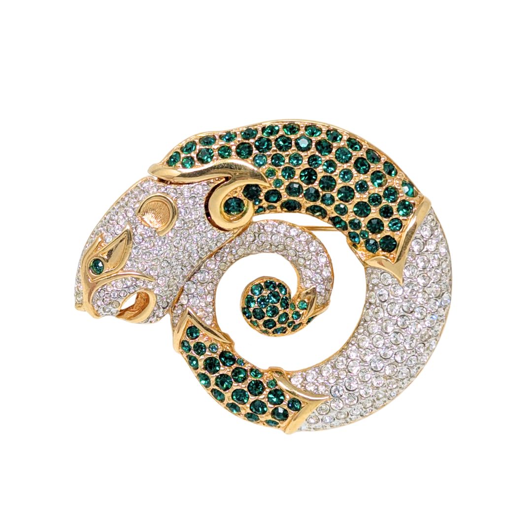 Vintage Swarovski Signed Coiled Serpent Panther Brooch