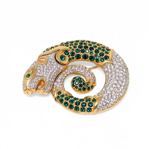 Vintage Swarovski Signed Coiled Serpent Panther Brooch
