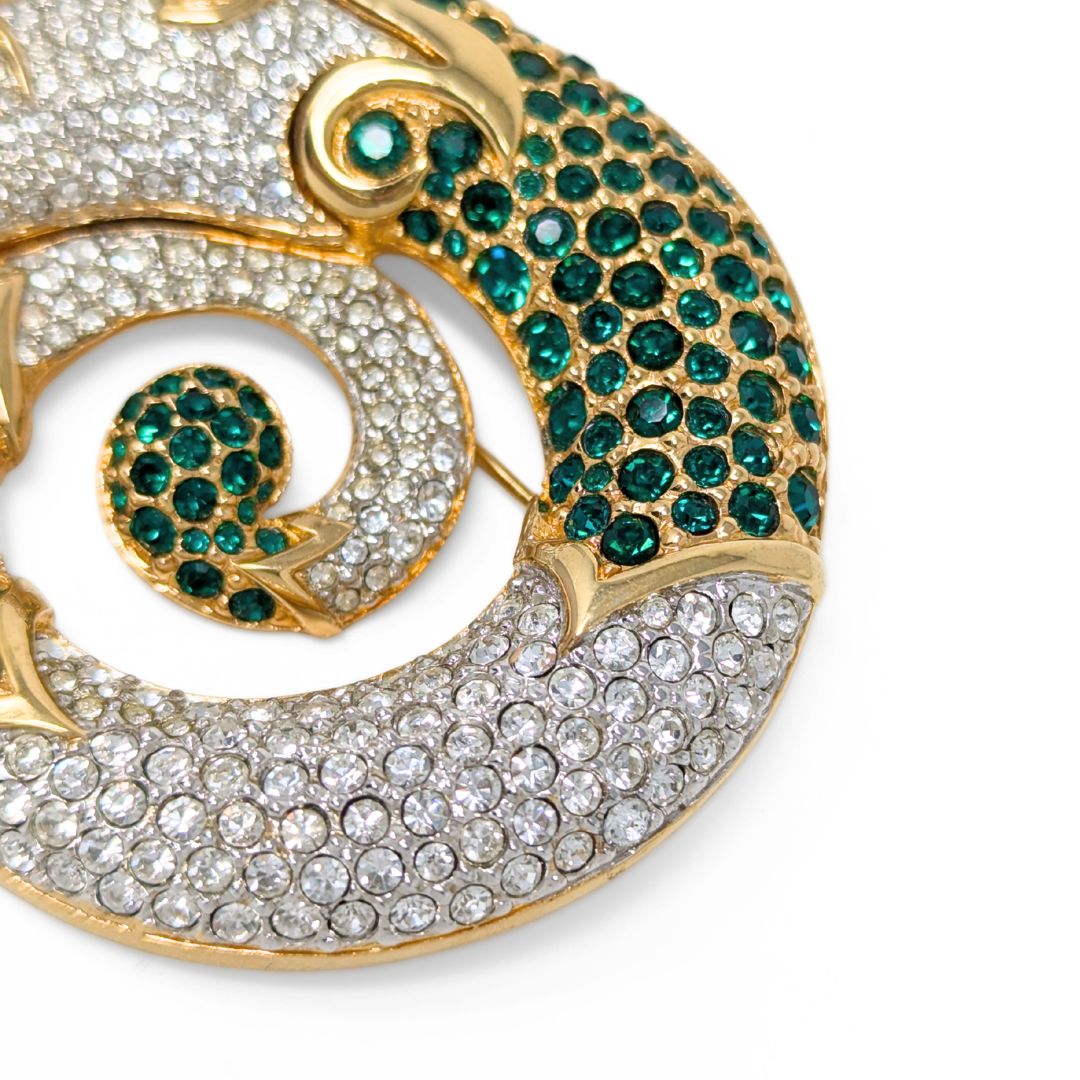 Vintage Swarovski Signed Coiled Serpent Panther Brooch