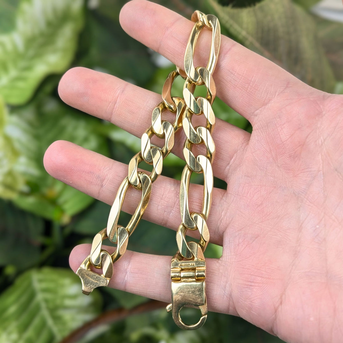 Vintage ACCO Italian 13K Yellow Gold 9.25" Figaro Link Bracelet (57.8g)