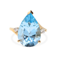 Clyde Duneier CID 14K Gold Pear Blue Topaz Diamond Ring XRF Verified Sz -4.5