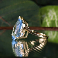 Clyde Duneier CID 14K Gold Pear Blue Topaz Diamond Ring XRF Verified Sz -4.5