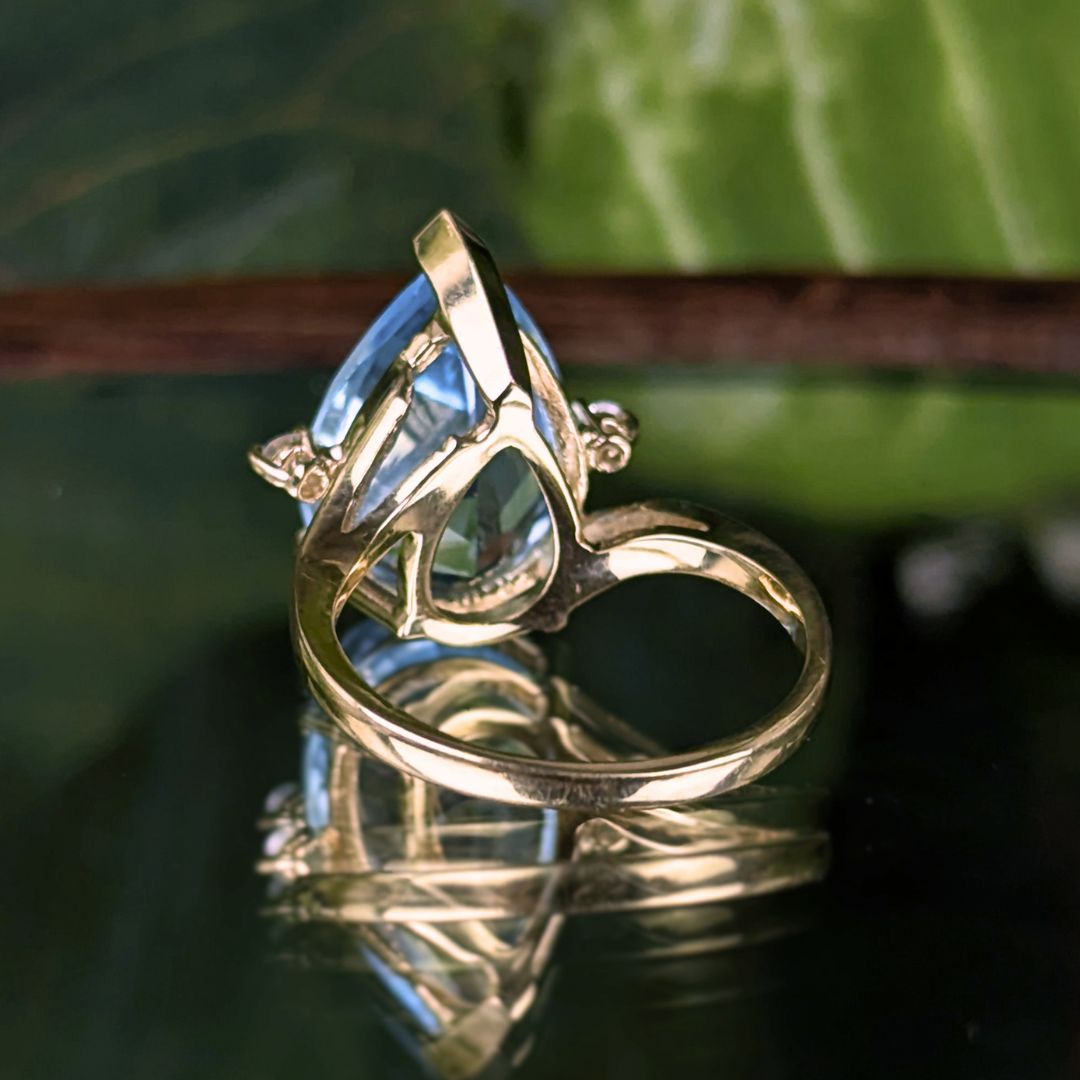 Clyde Duneier CID 14K Gold Pear Blue Topaz Diamond Ring XRF Verified Sz -4.5
