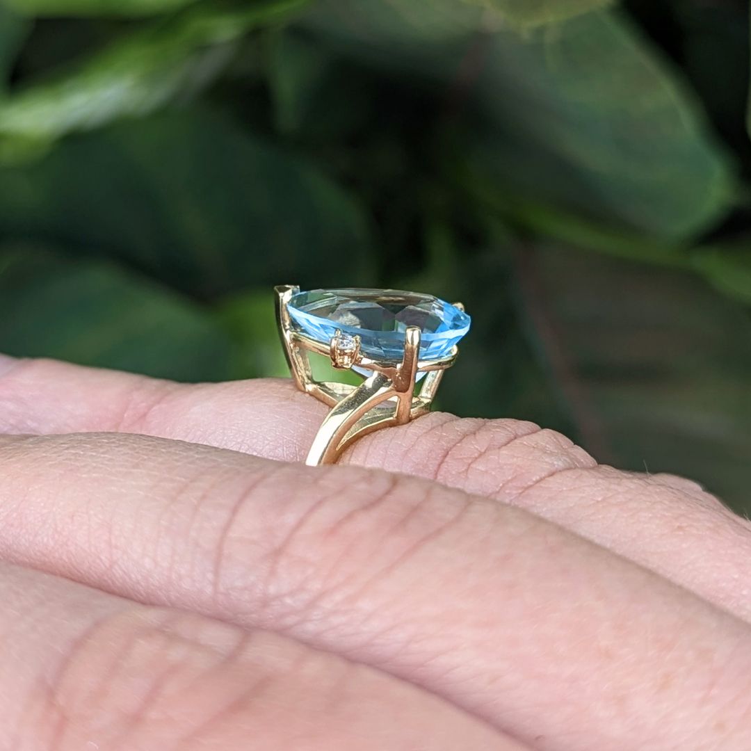 Clyde Duneier CID 14K Gold Pear Blue Topaz Diamond Ring XRF Verified Sz -4.5