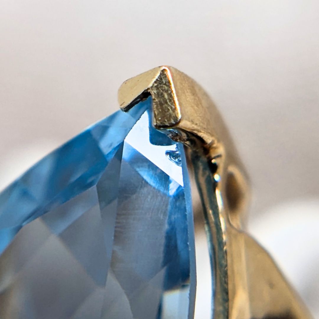Clyde Duneier CID 14K Gold Pear Blue Topaz Diamond Ring XRF Verified Sz -4.5