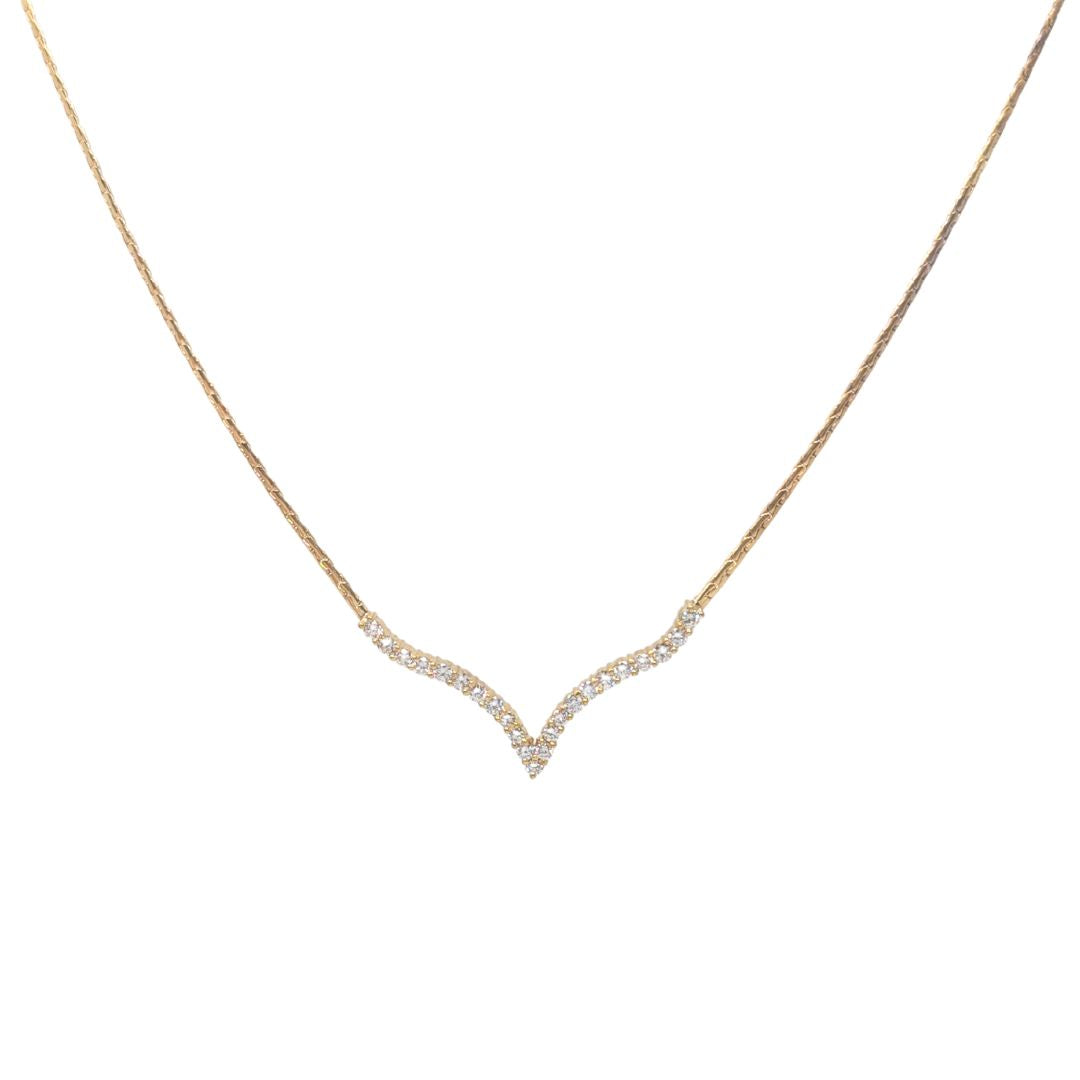 Vintage 18K Gold Herringbone Chevron Diamond Necklace 1.84tcw, 16"