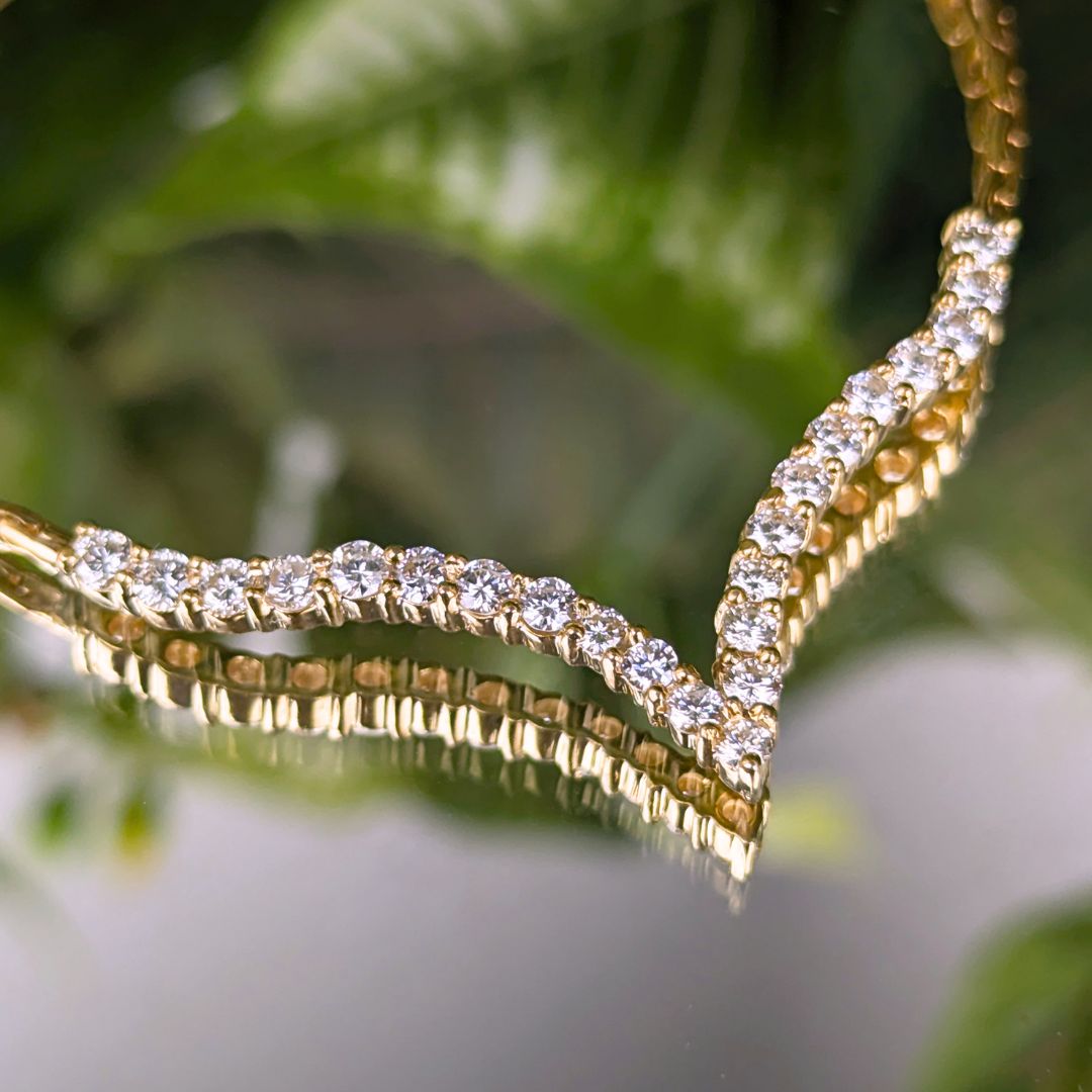 Vintage 18K Gold Herringbone Chevron Diamond Necklace 1.84tcw, 16"