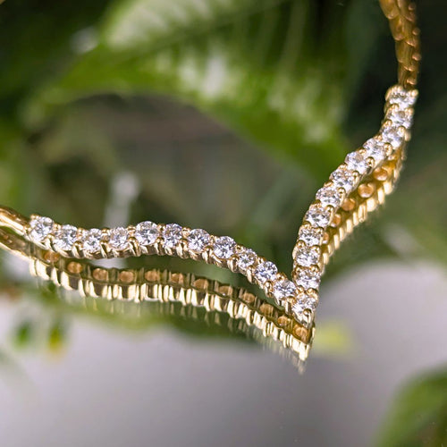 Vintage 18K Gold Herringbone Chevron Diamond Necklace 1.84tcw, 16"