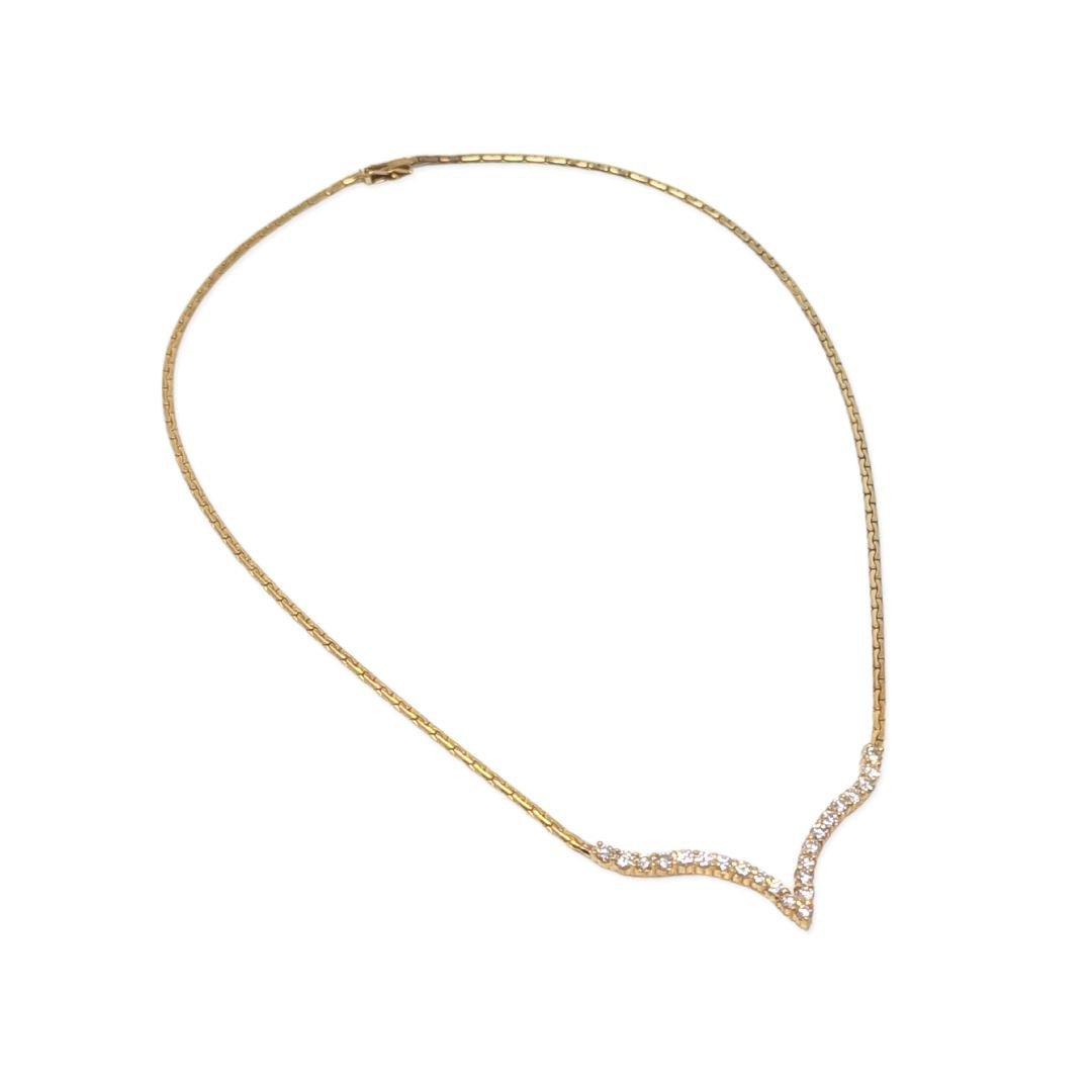 Vintage 18K Gold Herringbone Chevron Diamond Necklace 1.84tcw, 16"