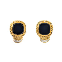 CASSIS 17K Gold, Black Onyx & Diamond Huggie Hoop Omega Earrings, 18.3g