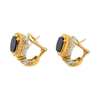 CASSIS 17K Gold, Black Onyx & Diamond Huggie Hoop Omega Earrings, 18.3g