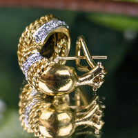 CASSIS 17K Gold, Black Onyx & Diamond Huggie Hoop Omega Earrings, 18.3g