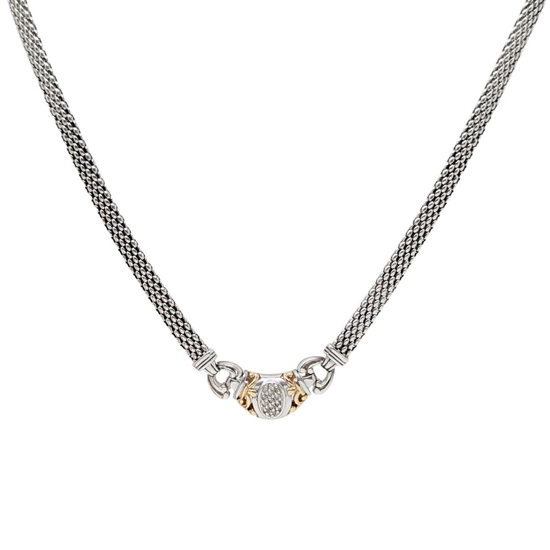 Pangborn Design Sterling Silver/14K Gold 0.32ctw Diamond Mesh Necklace, 18.25"