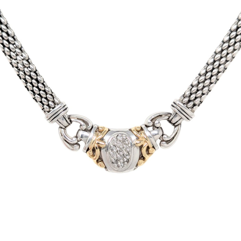 Pangborn Design Sterling Silver/14K Gold 0.32ctw Diamond Mesh Necklace, 18.25"