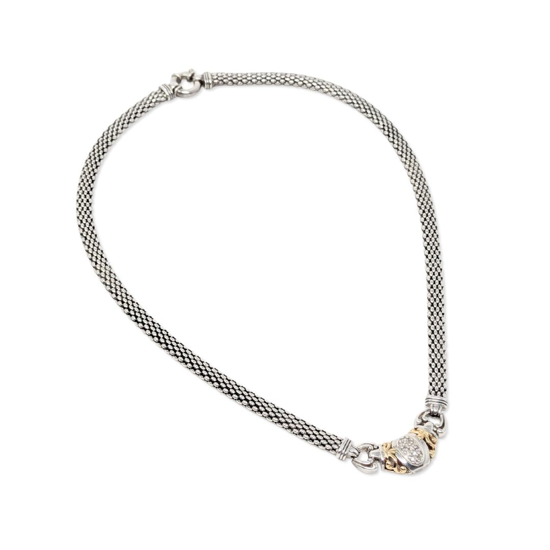 Pangborn Design Sterling Silver/14K Gold 0.32ctw Diamond Mesh Necklace, 18.25"
