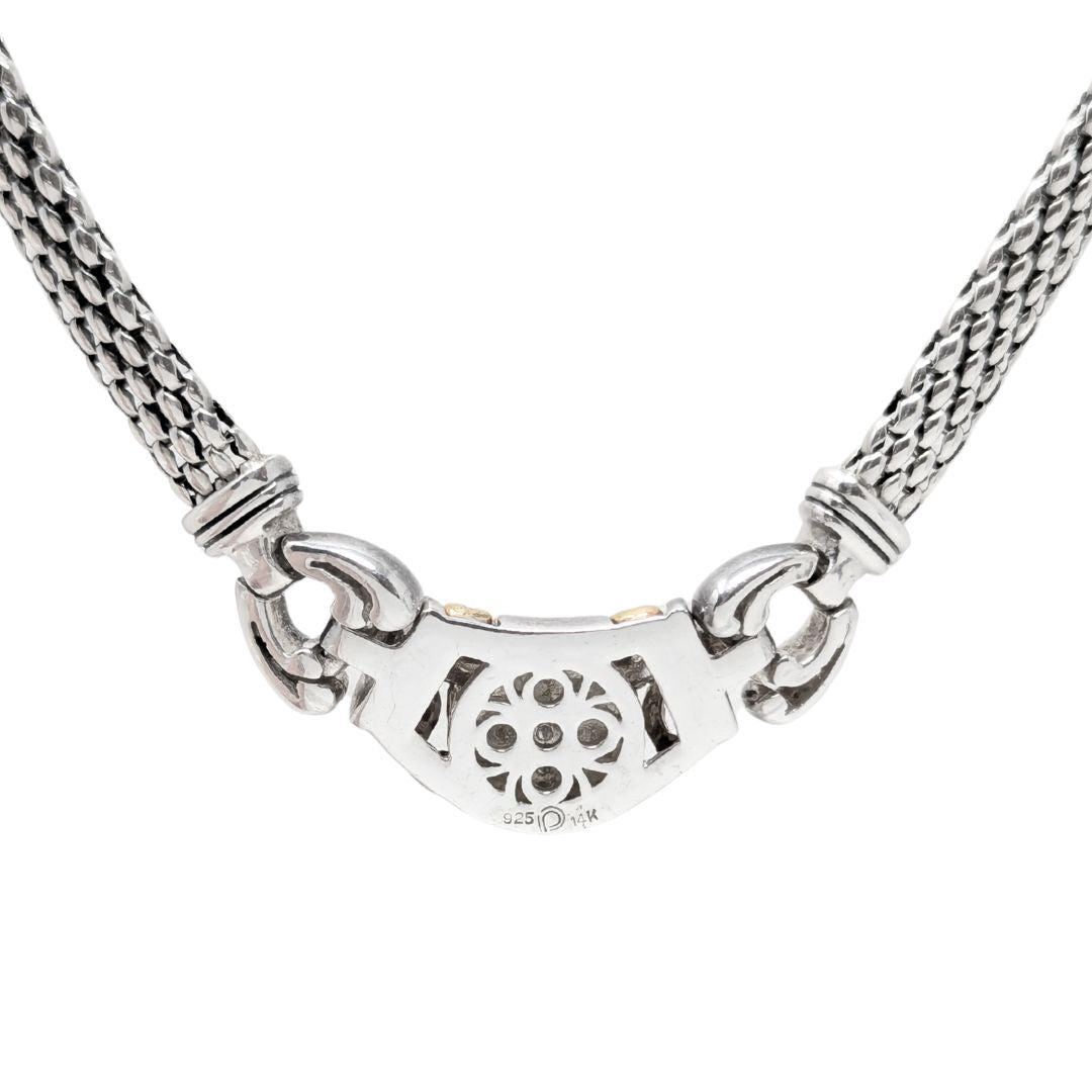 Pangborn Design Sterling Silver/14K Gold 0.32ctw Diamond Mesh Necklace, 18.25"