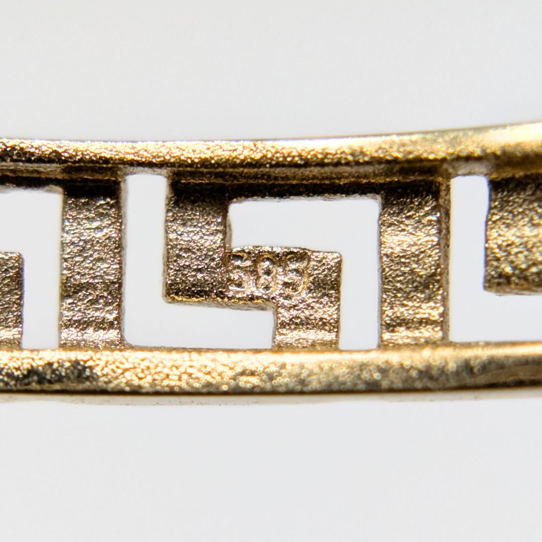 14K Yellow Gold Greek Key Hoop Earrings, Pierced/Cutout, 33mm 7.2g