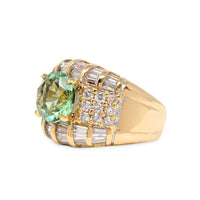Estate 17K Gold AAA Green Amethyst Baguette Diamond Cocktail Ring, 10.66g