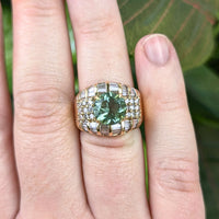 Estate 17K Gold AAA Green Amethyst Baguette Diamond Cocktail Ring, 10.66g
