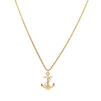 10K Yellow Gold Textured Anchor Pendant Necklace, 18", 2.4mm Rope Chain