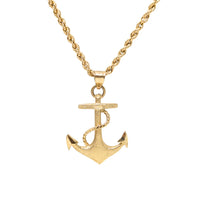 10K Yellow Gold Textured Anchor Pendant Necklace, 18", 2.4mm Rope Chain