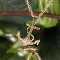 10K Yellow Gold Textured Anchor Pendant Necklace, 18", 2.4mm Rope Chain